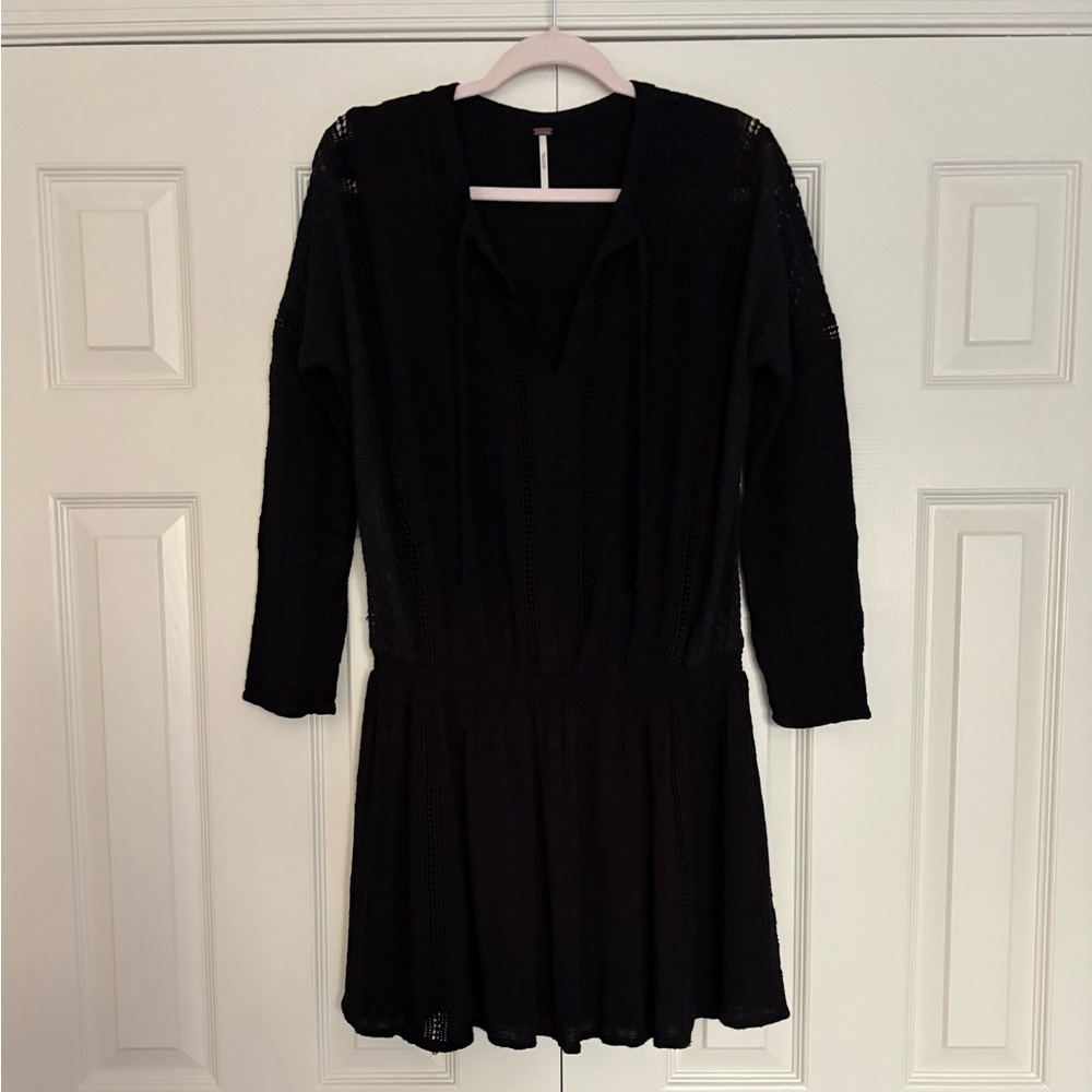 Free People Nomad Black Lace Boho Mini Dress L
